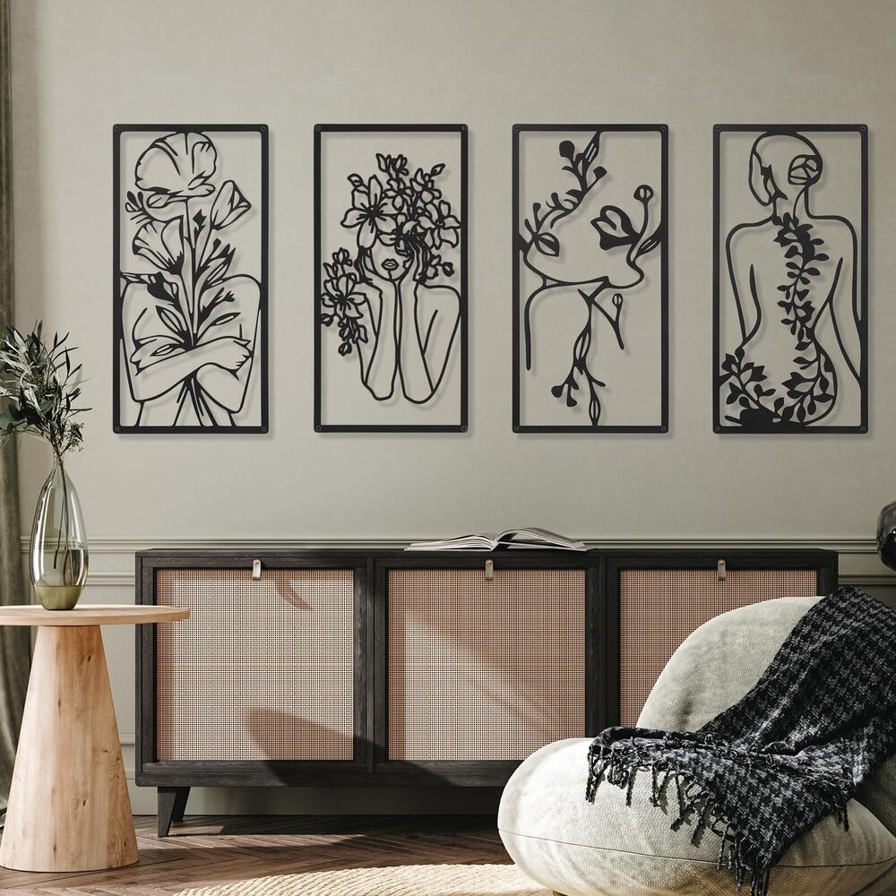 5490 4 Pcs Metal Wall Art Decor Minimalist Abstract Wall Art Line Drawing
